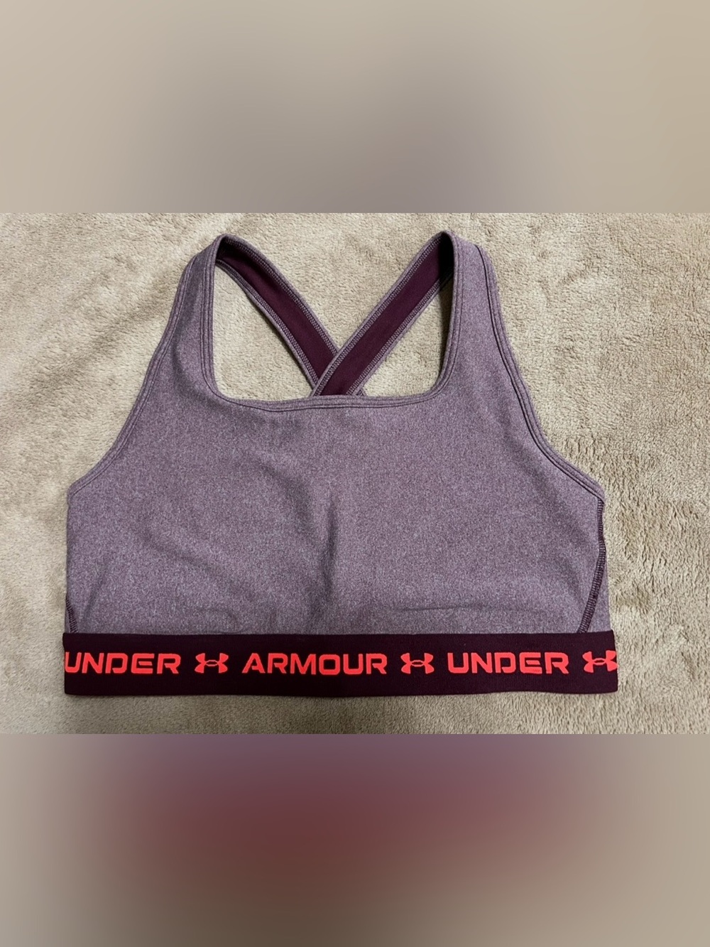 Under Armour Purple Crossback Sports Bra with Black & Red Branded Band